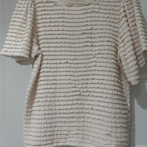 VILA Cream Crochet Stripe Short Sleeve Top